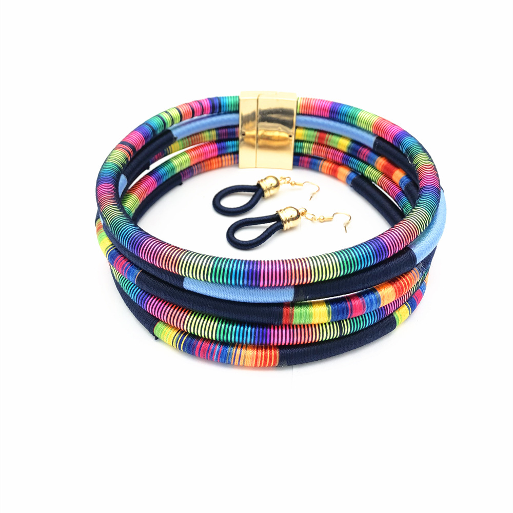 174g Weight Jewelry Set Classification Earrings + Necklace Quantity Holiday, Travel Occasion Alloy, Woven thread Material Color Block Pattern Women's Gender Epoxy Design Retro, Ethnic Style Style Retro Ethnic Style Color Block Alloy Woven Thread Epoxy Women's Jewelry Set 8