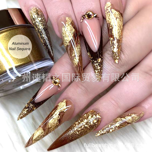 Cross-border hot style fashionable nail art gold foil ins internet celebrity European and American popular platinum fragments Jin Cong nail jewelry