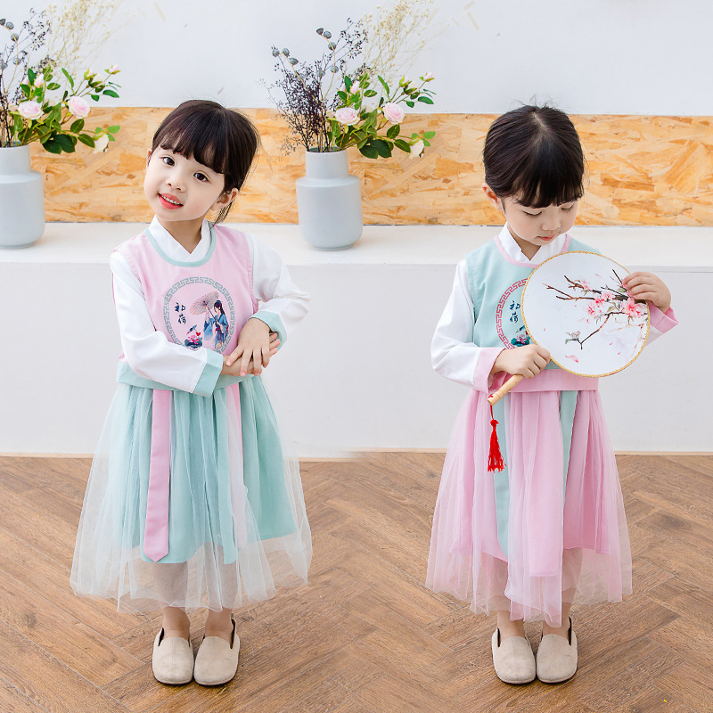 China Wind Kids 2019 Autumn new pattern child Female baby Improvement Tang costume Hanfu Princess Dress fairy