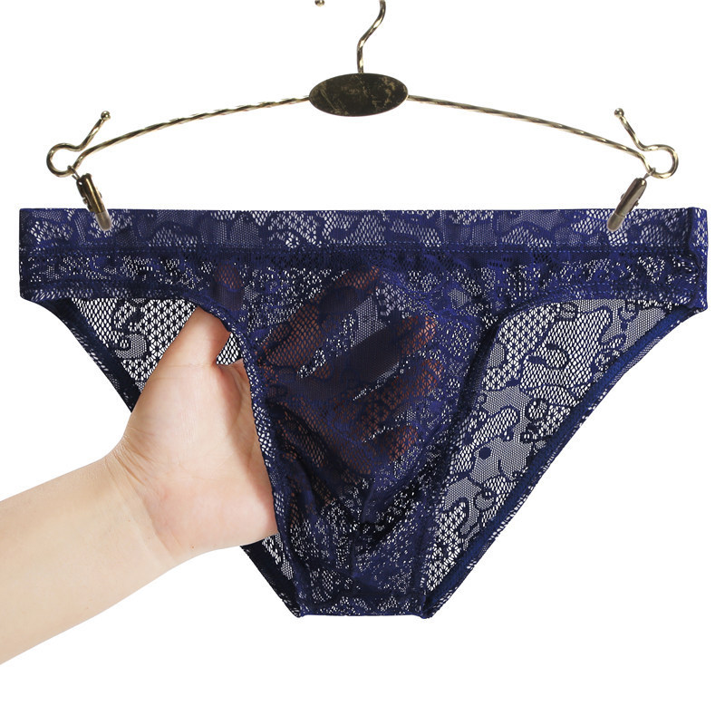Men's Lace Underwear Low-Waist Ice Silk Breathable Briefs Trendy Young Men's Shorts Tight-Fitting Thin Style