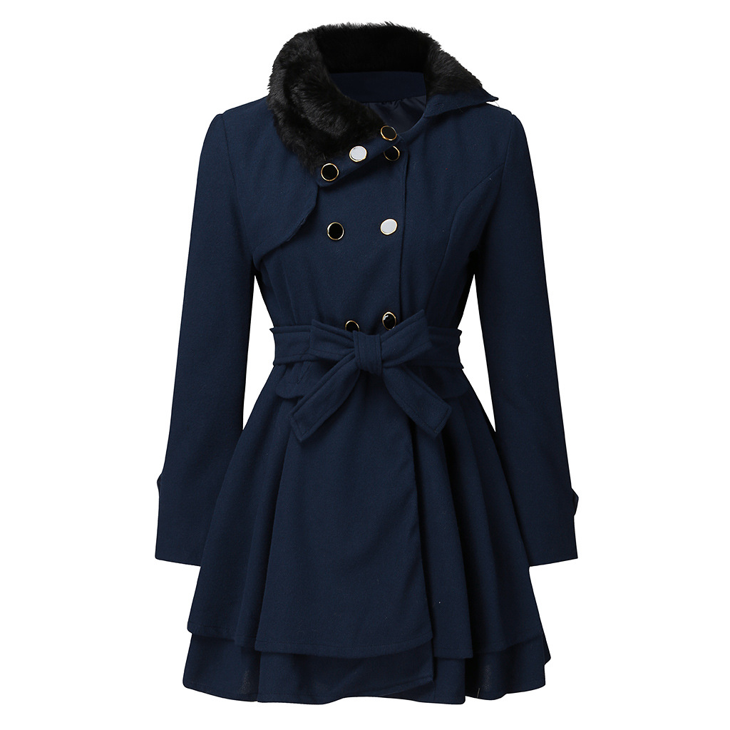 Women's Fashion Solid Color Double Breasted Woolen Coat display picture 4