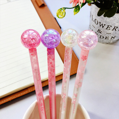 韩国创意小清新幻彩水晶球樱花中性笔学生考试黑色水笔办公签字笔