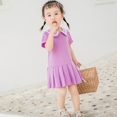 girl Lapel Bouffancy Dress Korean Edition A summer children Rabbit Ears Short-sleeved dress 1-6 Cotton Children's clothing wholesale