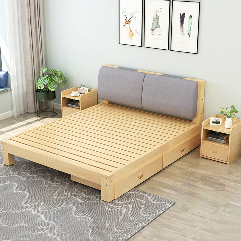 Solid wood bed 1.8 meters simple 1.5 meters double bed pine rental house Modern simple economy 1.2m single bed