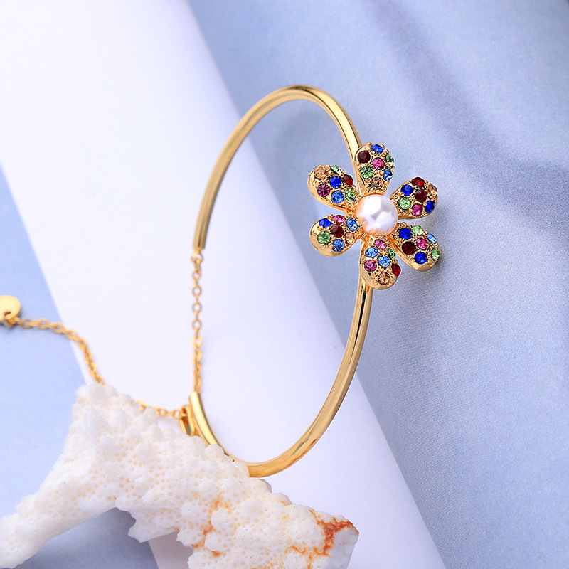 Creative Diamond-encrusted Colorful Flower Opening Adjustable Bracelet display picture 3
