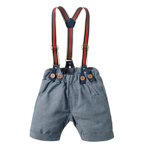 Cross-border European and American summer baby boy gentleman's suit overalls shorts short-sleeved plaid jumpsuit tie four-piece set