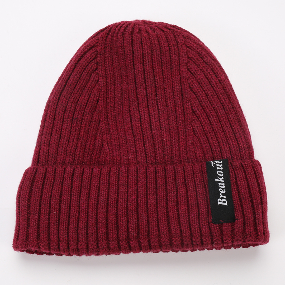 Cappello da uomo in lana calda lavorato a maglia con lettera adesiva con bordo arricciato a righe dritte in velluto autunno e inverno da donna_voghion.com