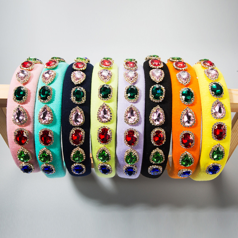 Fashion Sponge Hair Hoop Female Diamond Multicolor Color Catwalk Fabric Hair Accessories display picture 18