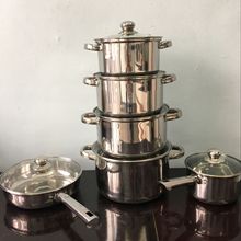 不锈钢美式高锅12件套锅复底汤锅奶锅煎锅组合12pcs cookware set