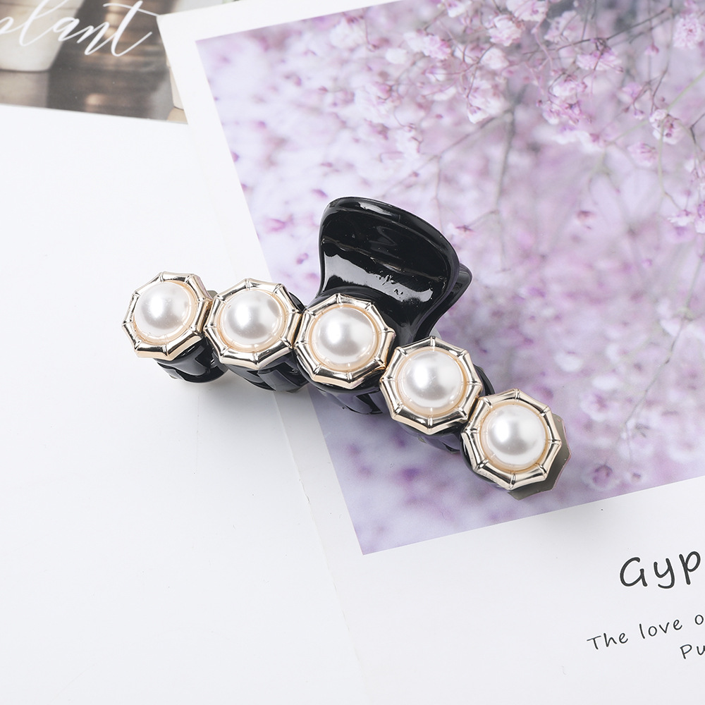 New Fashion Pearl Hair Clip Acrylic Diamond Clamp Flower Ponytail Hair Clip Wholesale display picture 10