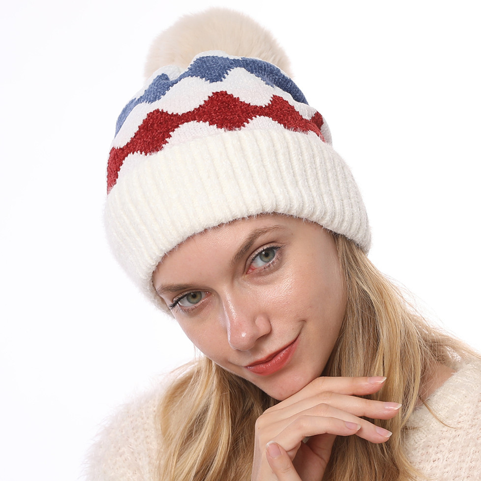 Dame efterår vinter ny plys og varm strikhue, Chenille blød bølge pels bold sweater hat_voghion.com
