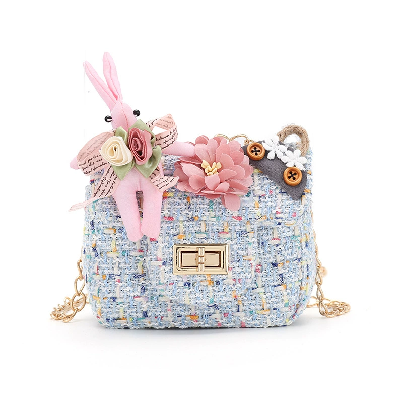 Children's One-Shoulder Bag, Small Tweed Floral Purse with Chain Strap, Cute Patterns