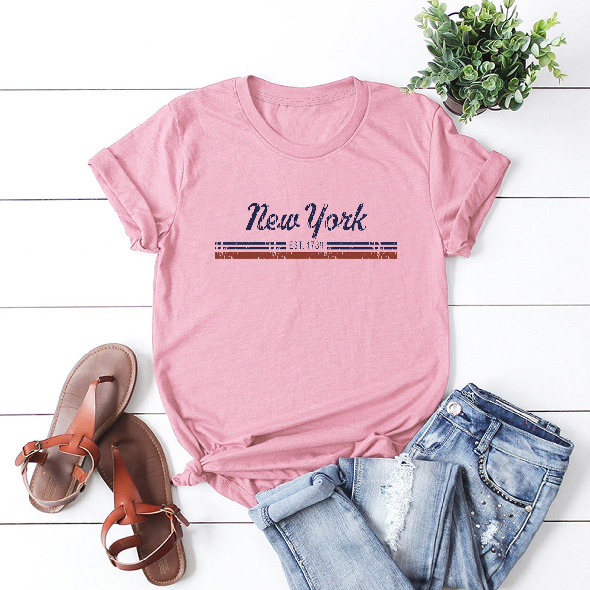 popular camiseta de manga corta con letras de nueva york NSSN3792