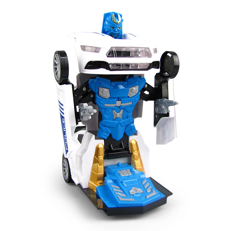 Tiktok mismo coche deformación eléctrica Universal Light Music niños policía coche de juguete robot puesto Venta caliente