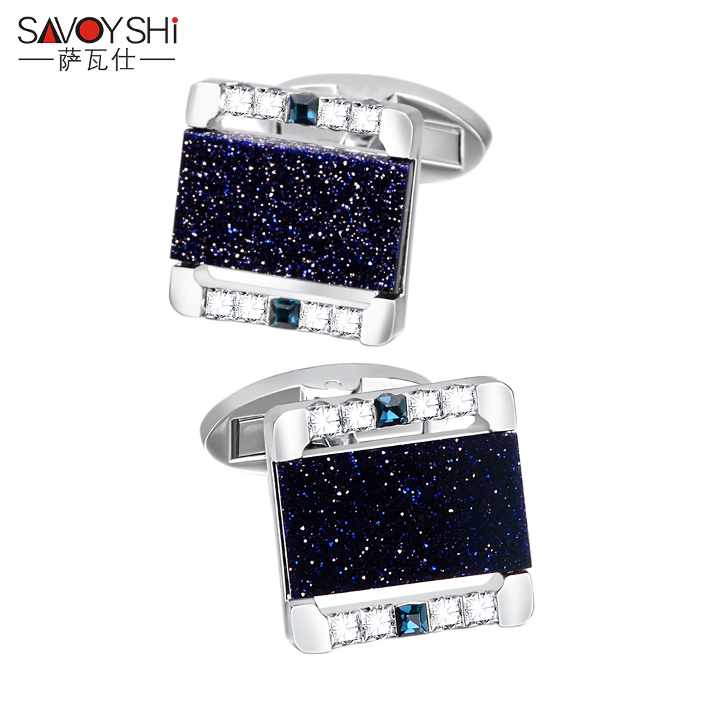 Sava brand light luxury square blue sandstone crystal cufflinks men's gift business shiny wedding cuff nails wholesale
