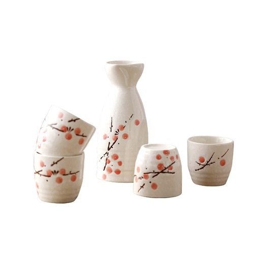 Japanese style sake set, underglaze colored wine warmer, small wine pot, ceramic sushi restaurant hand-painted small white wine cup