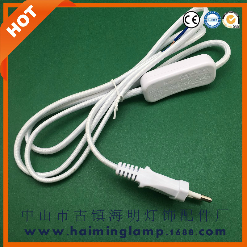 欧规两芯插头白色编织电源线 台灯灯具开关线欧式插头编织电源线