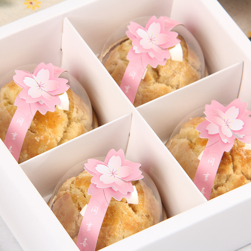 Mid-Autumn Mooncake Sticker Three-dimensional Peach Blossom Red Flower Snap Baking Sealing Sticker Egg Yolk Crisp Packaging Box Sticker Decorative Sticker