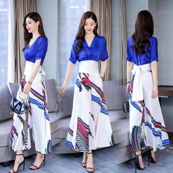 Fashion Summer Westernized Broad-legged Trousers Skirt Two-piece 