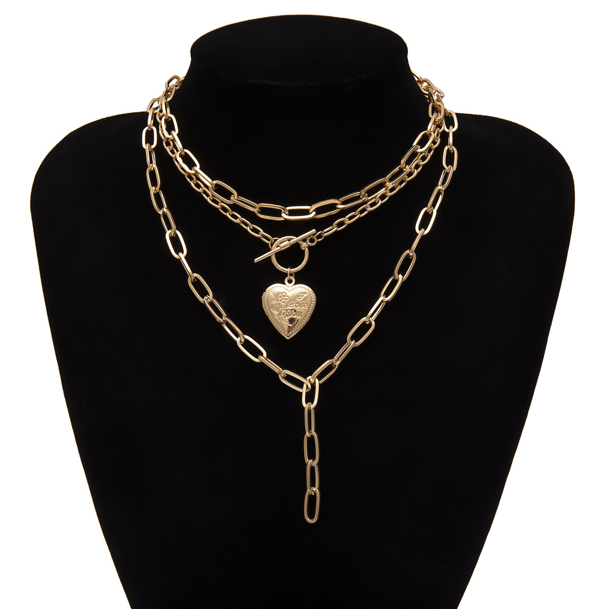 Geometric Thick Chain Tassel Opening Heart Necklace display picture 3