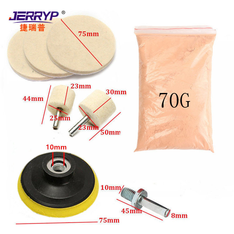 Rueda de lana de 3 pulgadas, herramienta de pulido de vidrio templado para ventanas de automóviles, juego de 8 piezas con polvo de pulido de óxido de cerio