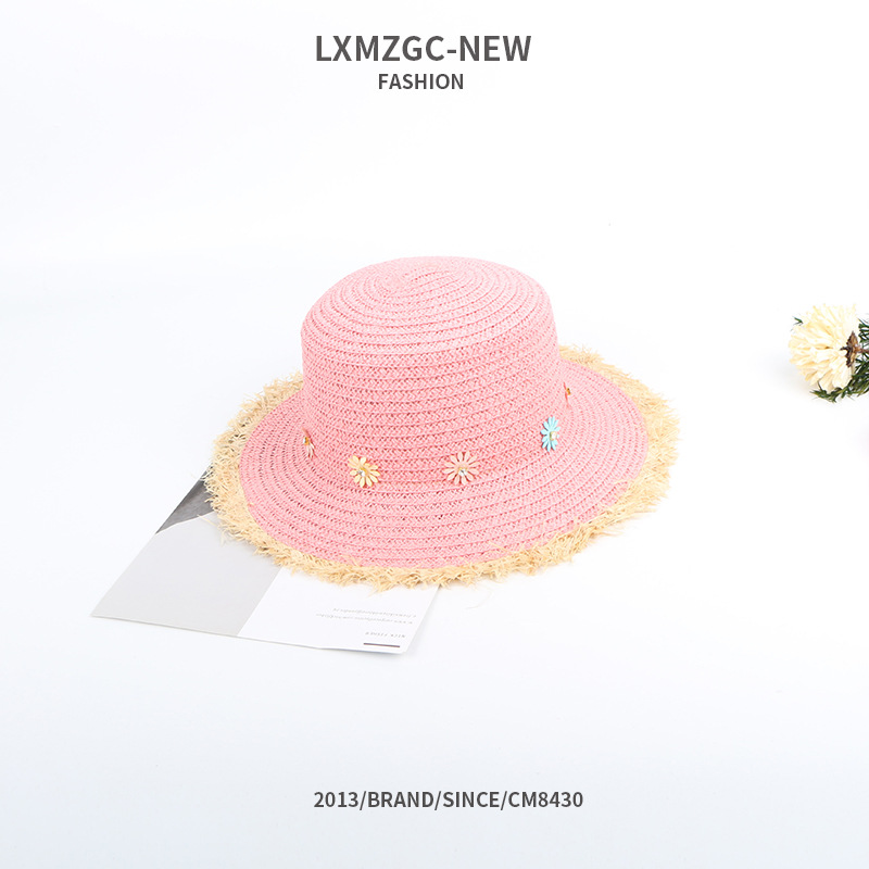 Children's Raw Edge Color Matching Flower Flat Top Straw Hat display picture 6