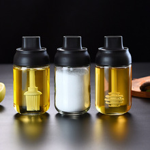 T厨房用品调味罐 玻璃密封蜂蜜瓶勺盖一体调料瓶油刷瓶套装调味瓶