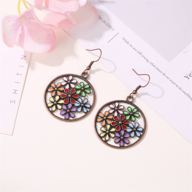 New Fashion Color Flower Earrings Vintage Palace Hollow Color Flower Earrings Wholesale display picture 4