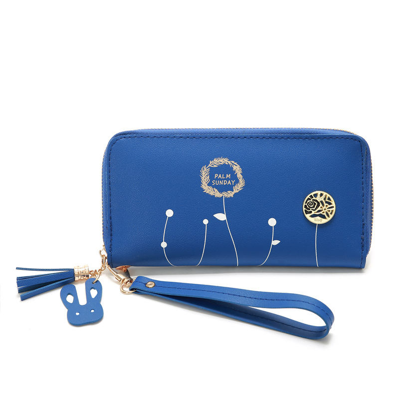 93g Weight Polyester Lining Material Zipper Closure Type Business Occasion Pu Leather Material Solid Color Pattern Women'S Gender Square Shape Dark Grey, Grey, Rose Red, Pink, Green, Blue, Yellow, Black Color Korean Printing Medium Long Single Pull Wallet Wholesale 23