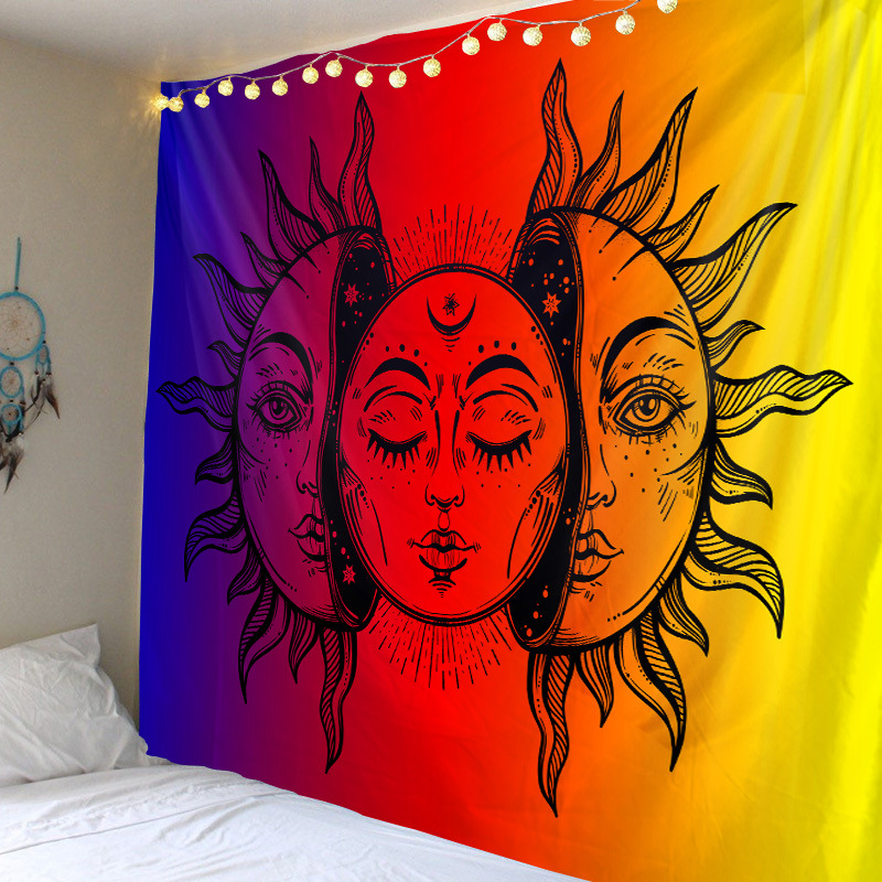 工厂直销  太阳月亮家居印花挂毯卧室床头背景布挂布壁挂