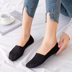襪子 女夏季薄款平邊蕾絲船襪 棉底女士硅膠防滑深口隱形襪子批發