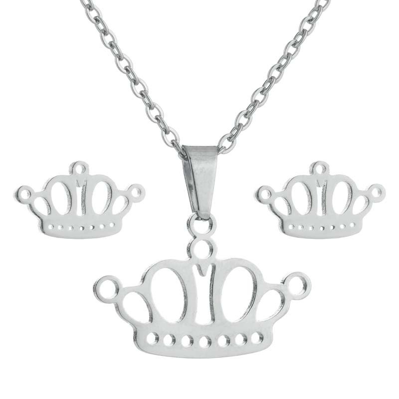 Fashion Crown Stainless Steel Plating Jewelry Set 2 Pieces