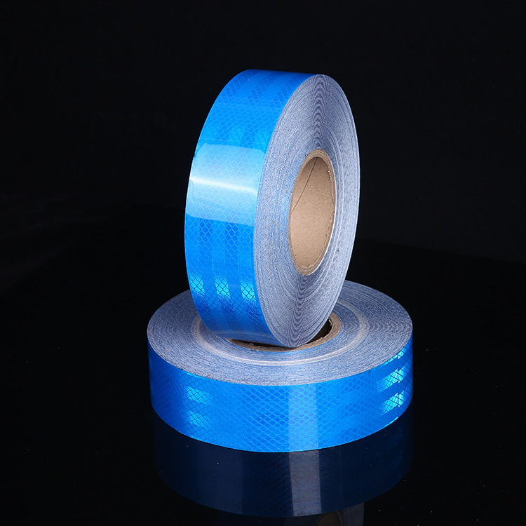 厂家车身反光材料贴 PET蓝色条纹菱形防护警示反光胶带