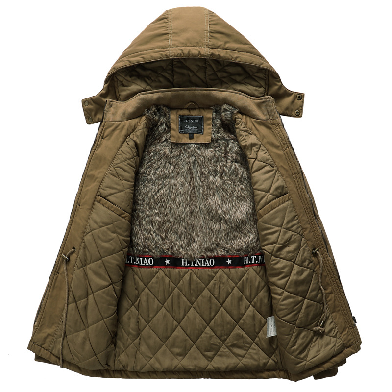 AliExpress invierno nueva chaqueta de los hombres de la capa de lana forrada engrosada con capucha lavada a prueba de frío ropa de los hombres Amazon comercio exterior