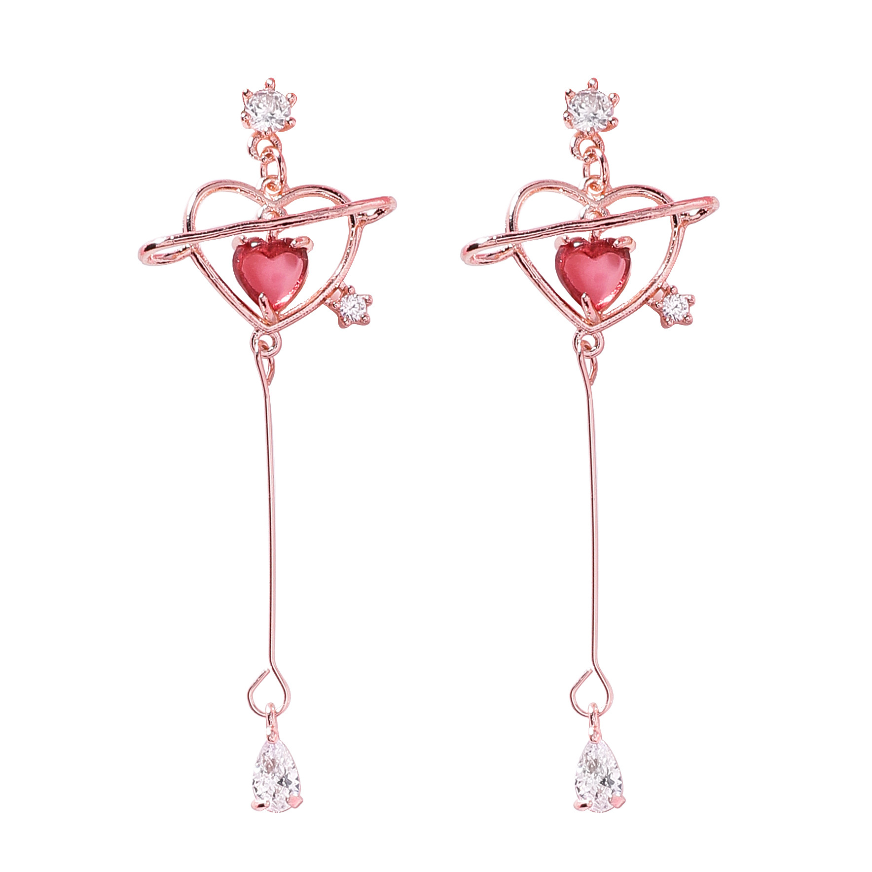 925 Silver Needle Love Zircon Drop Earrings Cute Temperament Long Heart-shaped Earring Earrings display picture 10