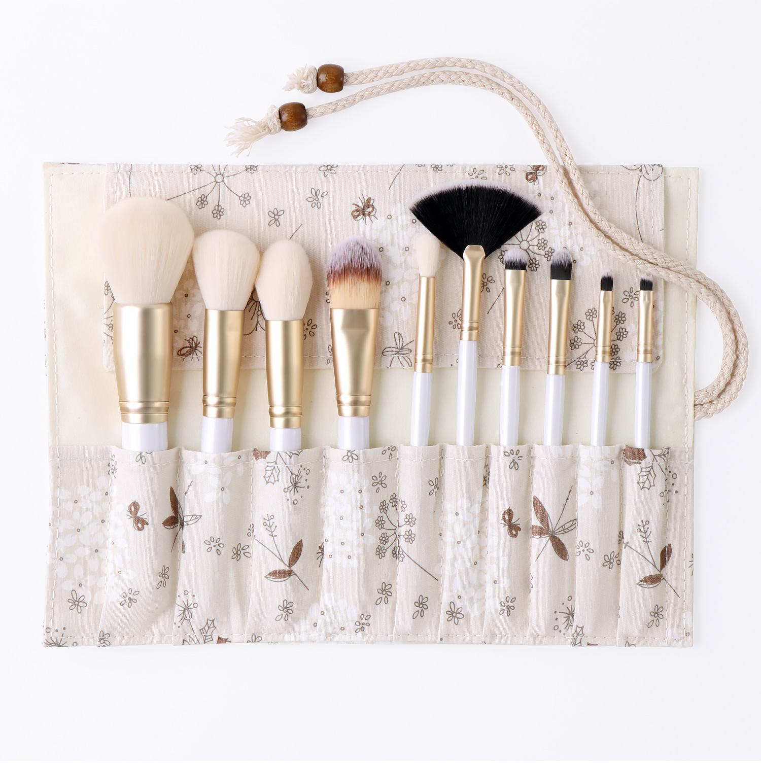 Fashion White Wooden Handle Small Floral Dragonfly Storage Bag Makeup Brush Set Wholesale Nihaojewelry display picture 6