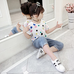 Girls' Short Sleeve T-shirt 2024 New Summer Clothing for Middle and Small Children Loose Fit Girl Casual T-shirt Crew Neck Top