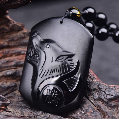 One piece On behalf of Obsidian Langtou Wolf Totem sweater chain men and women Necklace Pendant