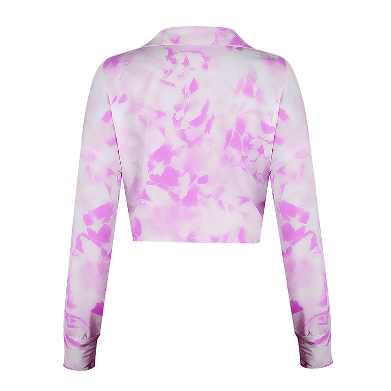 autumn new women's print long sleeve lapel shirt NSKX6073