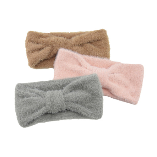 Internet celebrity imitation mink headband thickened bow knitted hairband ins new warm wool headband European and American headwear