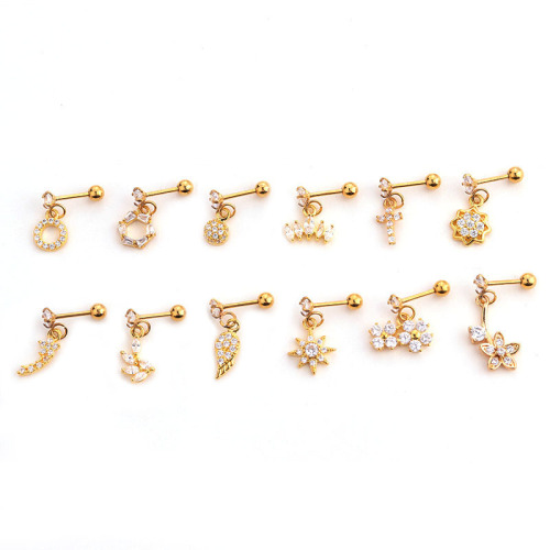 AliExpress hot selling pierced new micro-inlaid zircon earrings stainless steel ear bone earrings European and American foreign trade body jewelry