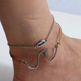 欧美沙滩海浪贝壳多层脚链 简约女士浪花贝壳合金脚链饰品