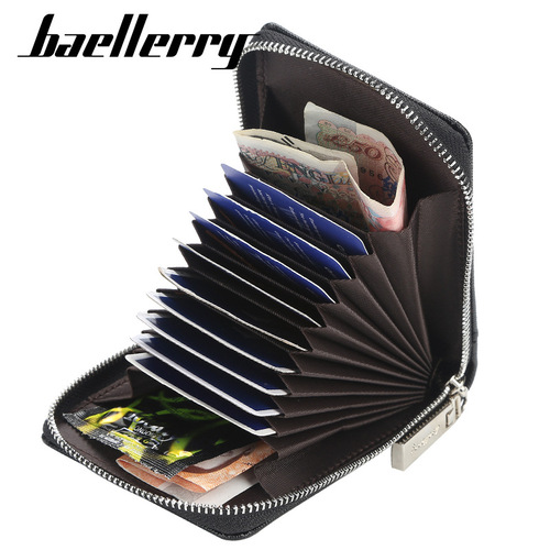 baellerry men's accordion card holder PU ID bag fashionable zipper multi-card slot coin purse wholesale