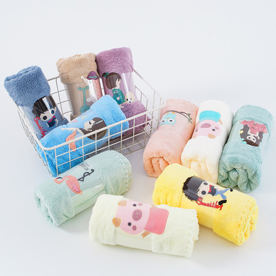 毛巾珊瑚绒定制LOGO厂家直销微米滑纺面巾定做各种图案赠送礼品