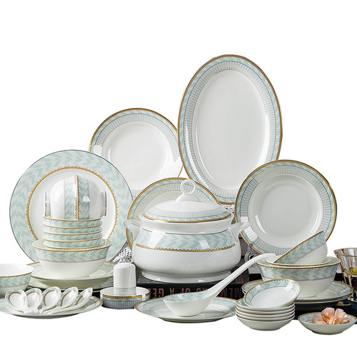 Set of Jingdezhen Ceramic Bowls and Plates for Home Use, New Chinese Style Bone China Tableware, Bowl and Chopstick Combination, Complete Gift Set for Wholesale