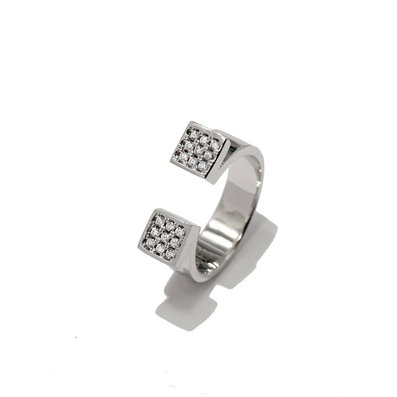Trendy Titanium Steel Cuban Shiny White Clay Diamond Square Ring Hip Hop Street Style Personality Versatile Exaggerated_voghion.com