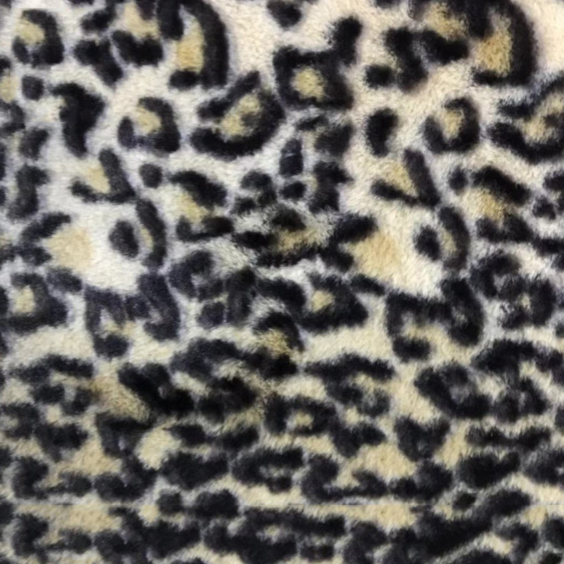 厂家直销兔毛印豹纹355G女装大身面料抱枕保暖里料帽兜围脖人造毛