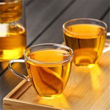耐熱玻璃小茶杯單層帶把品茗杯透明直身花茶杯子白酒杯功夫茶具