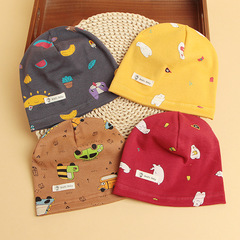 Single layer thin spring and autumn children's cotton knitted baby hat cartoon printed newborn baby pullover hat