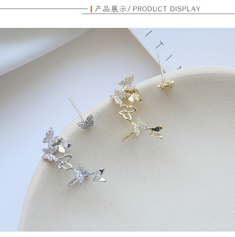 High-quality Butterfly Asymmetric Personality Ear Clip S925 Silver Pin Integrated Earrings display picture 9